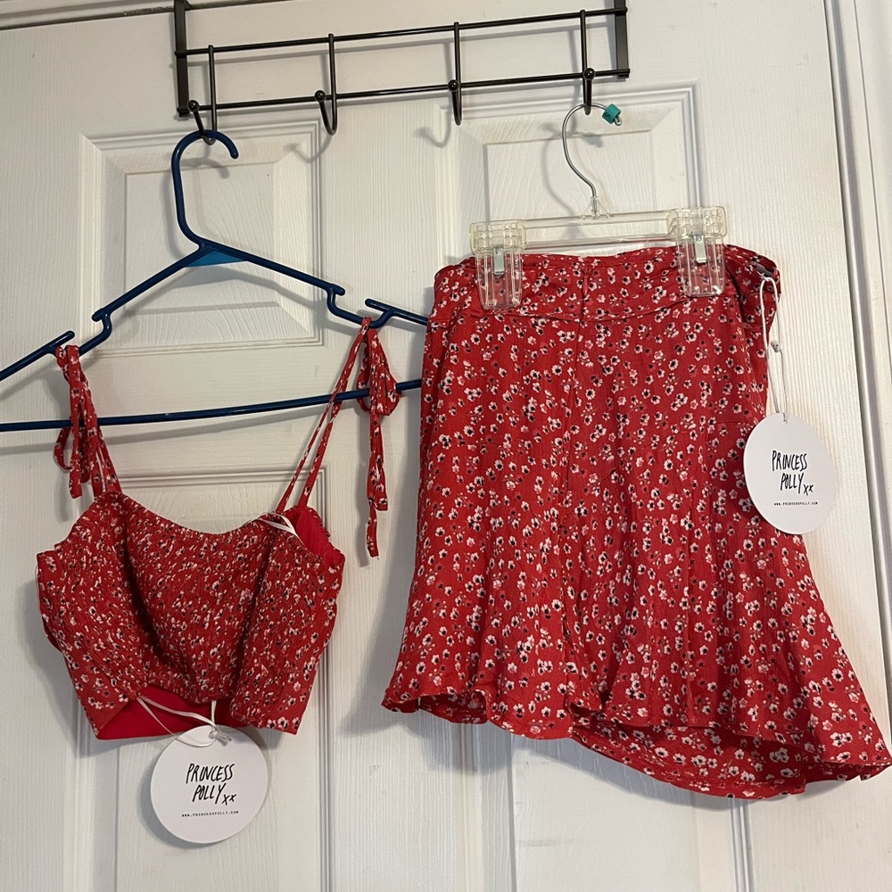 small red matching top and shorts from princess polly